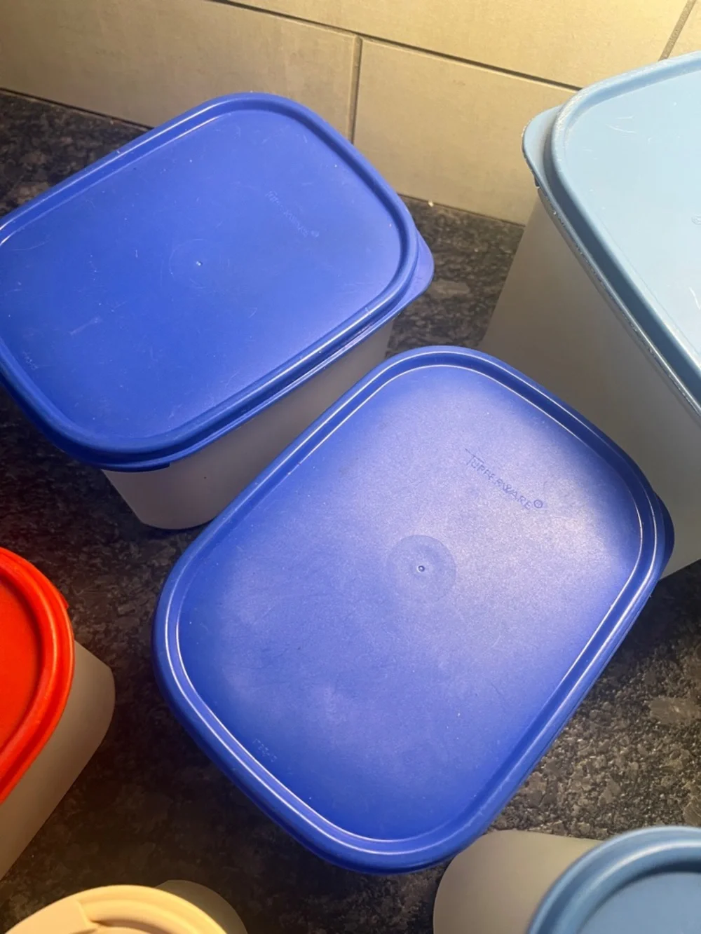 Set of 6 Tupperware Modular Mates Storage Containers. Mixed sizes and colors